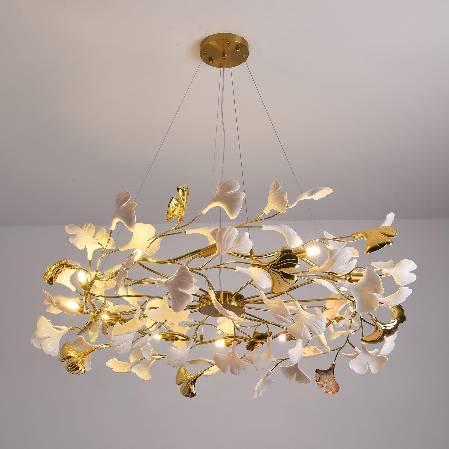Oden Chandelier Ginkgo Leaf Ceramic Sculptural-Neutral Decor