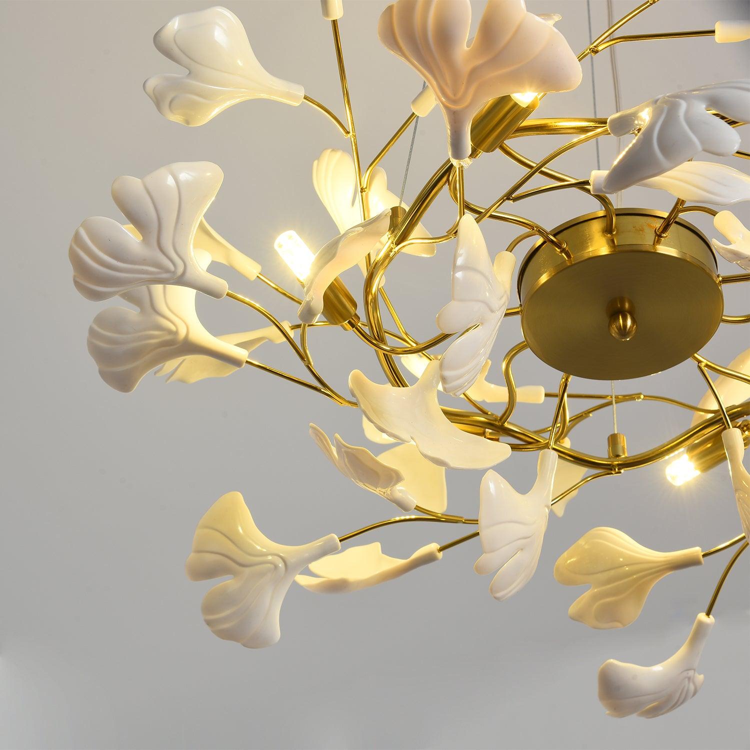 Oden Chandelier Ginkgo Leaf Ceramic Sculptural-Neutral Decor
