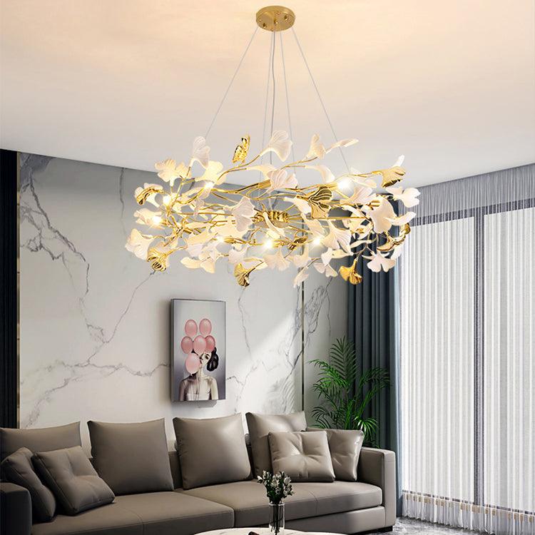 Oden Chandelier Ginkgo Leaf Ceramic Sculptural-Neutral Decor