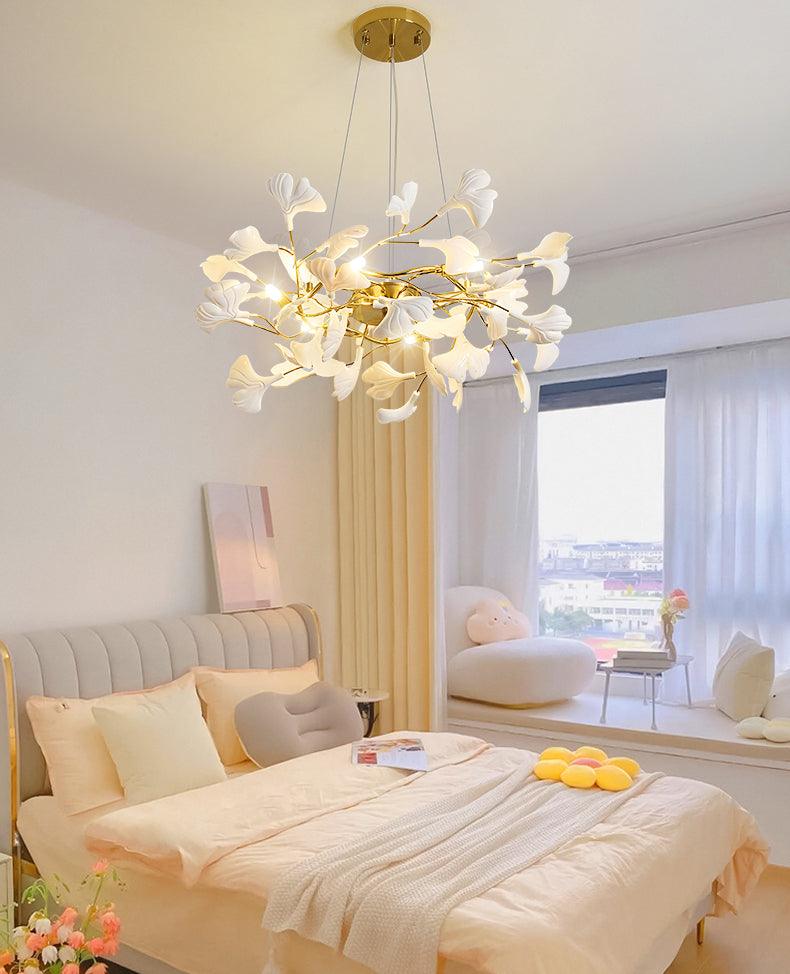 Oden Chandelier Ginkgo Leaf Ceramic Sculptural-Neutral Decor