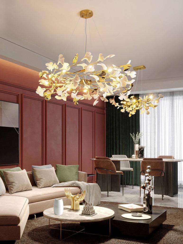Oden Chandelier Ginkgo Leaf Ceramic Sculptural-Neutral Decor