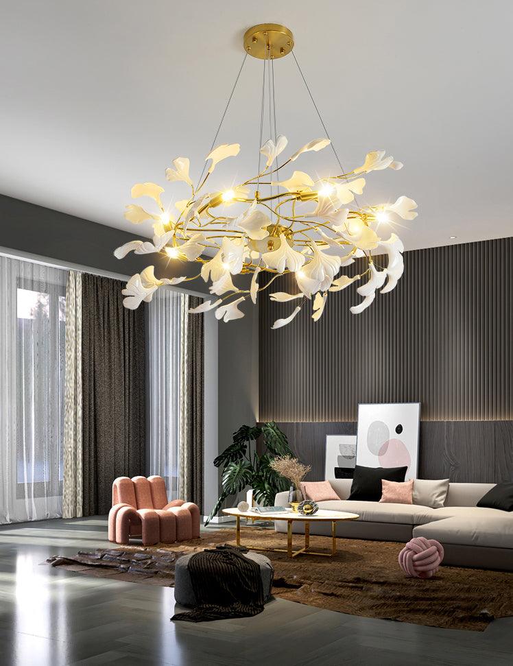 Oden Chandelier Ginkgo Leaf Ceramic Sculptural-Neutral Decor