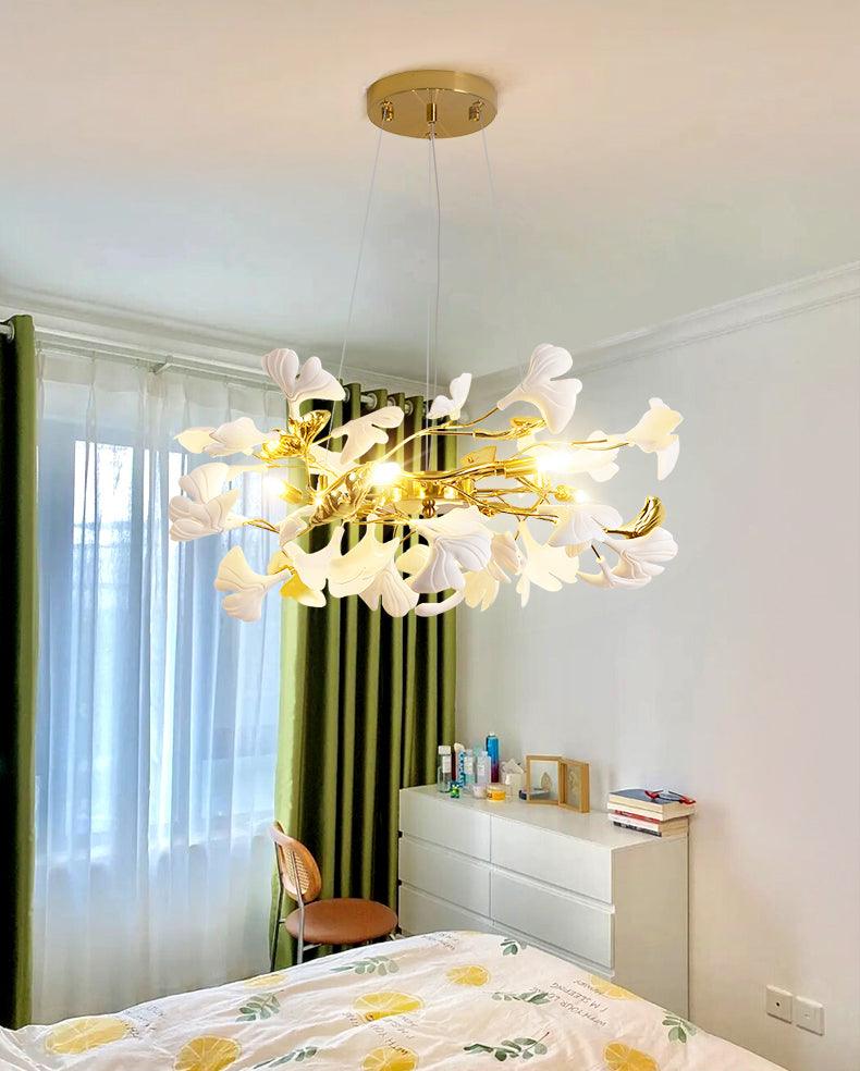 Oden Chandelier Ginkgo Leaf Ceramic Sculptural-Neutral Decor