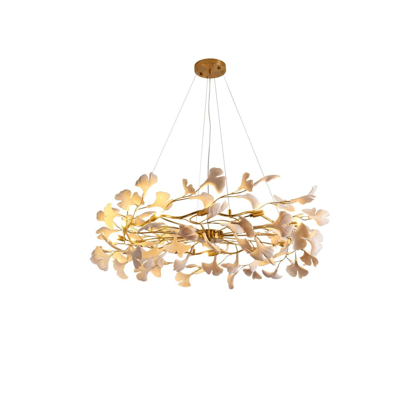 Oden Chandelier Ginkgo Leaf Ceramic Sculptural-Neutral Decor