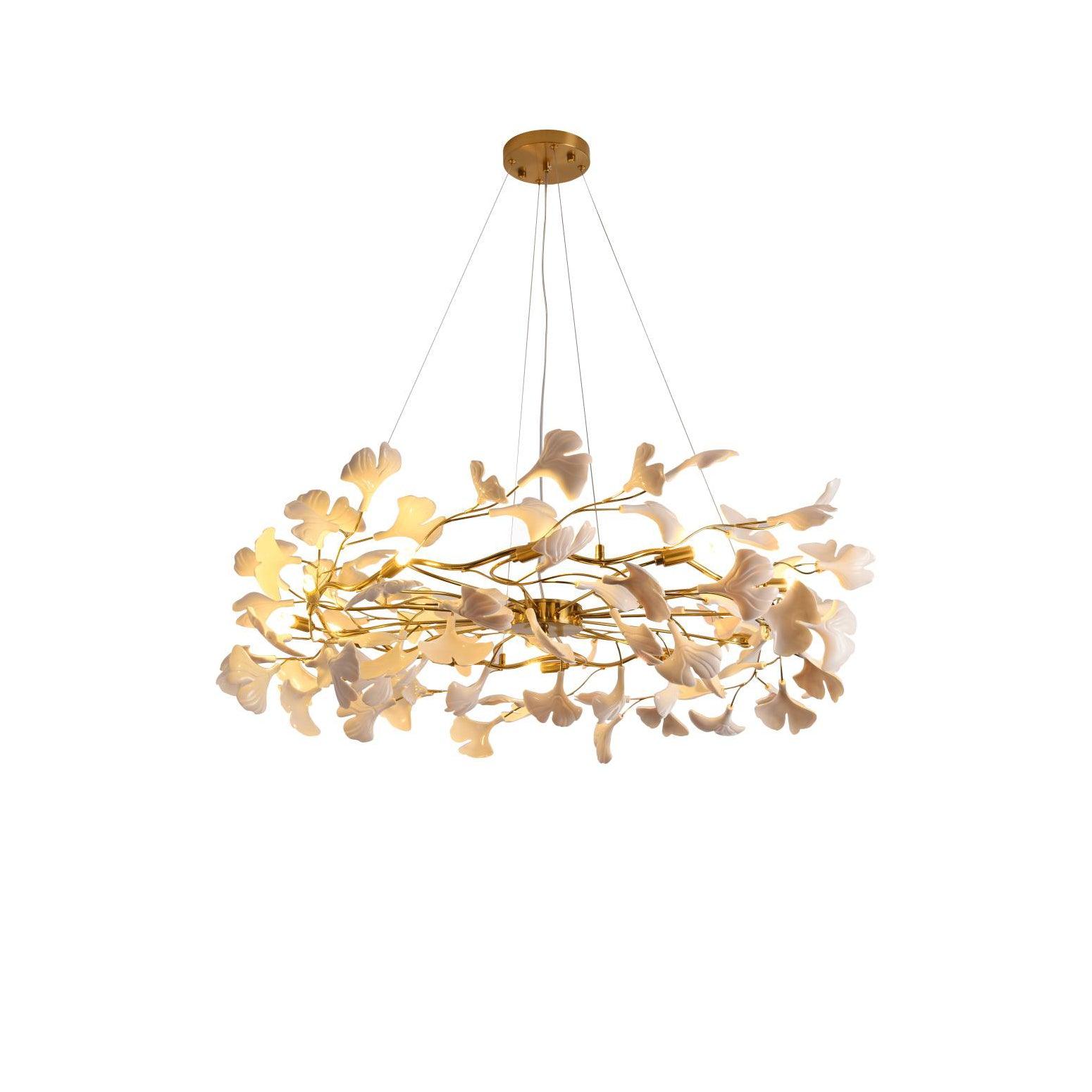 Oden Chandelier Ginkgo Leaf Ceramic Sculptural-Neutral Decor