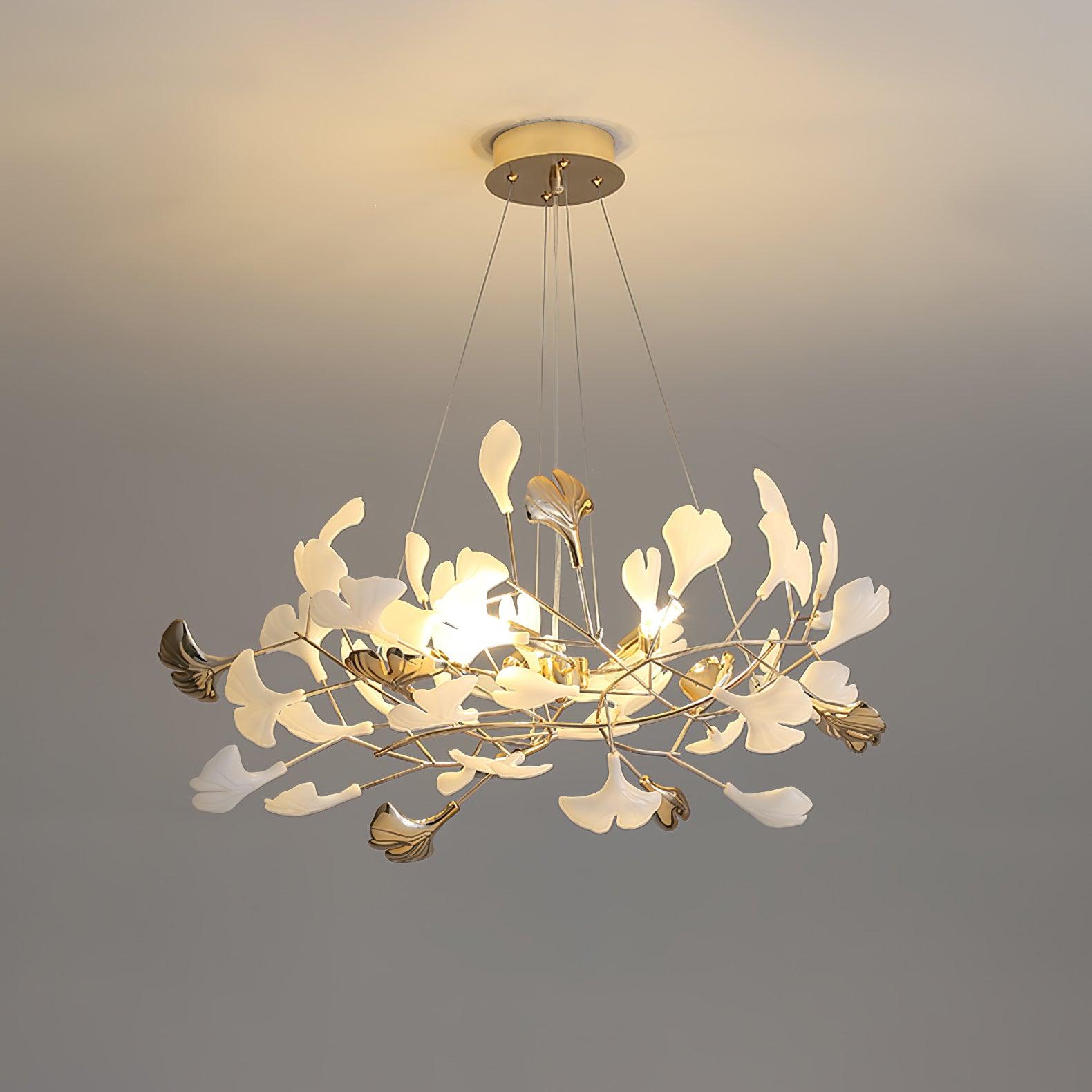 Lustra Chandelier Gingko Ceramic Leaves Iron Frame-Neutral Decor
