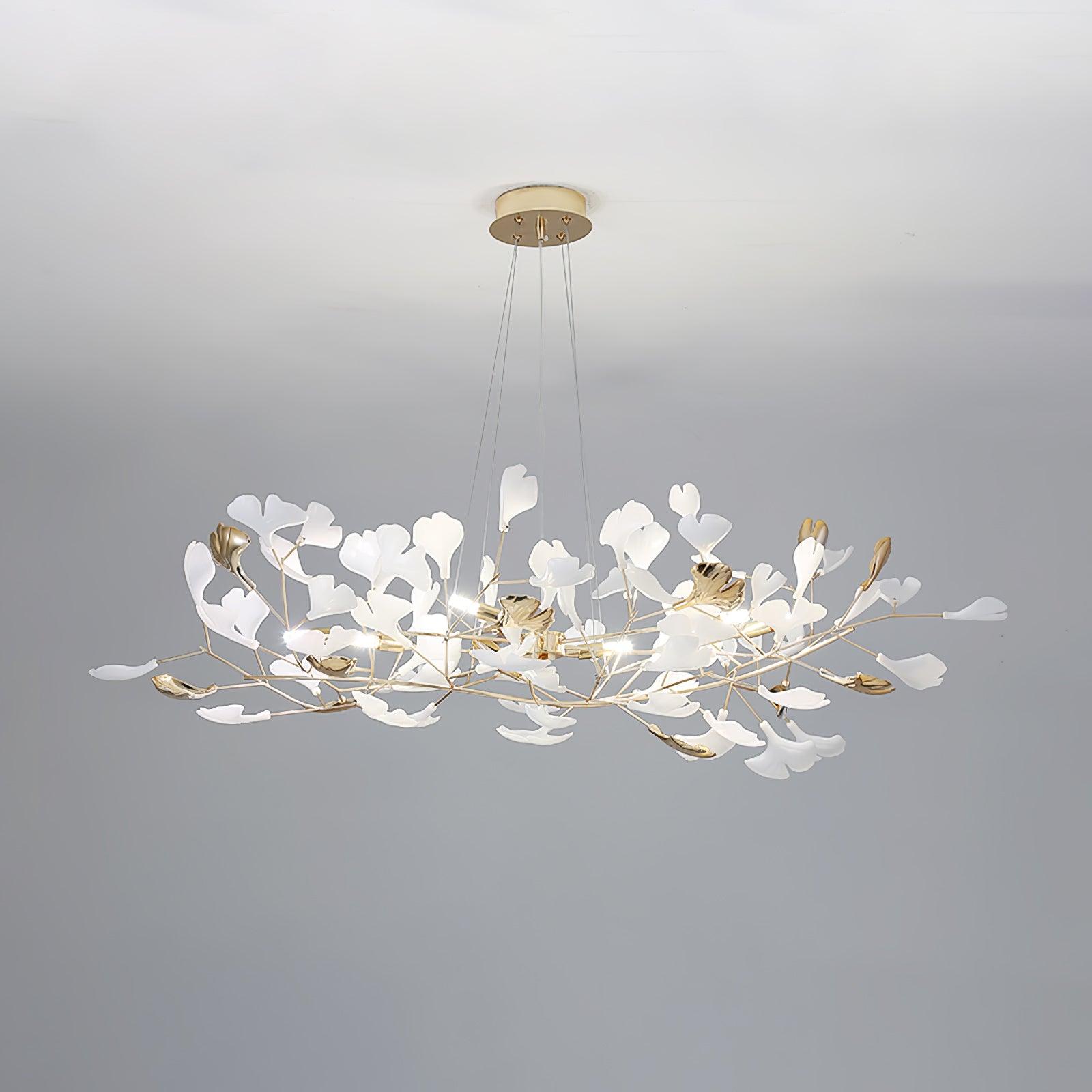 Lustra Chandelier Gingko Ceramic Leaves Iron Frame-Neutral Decor