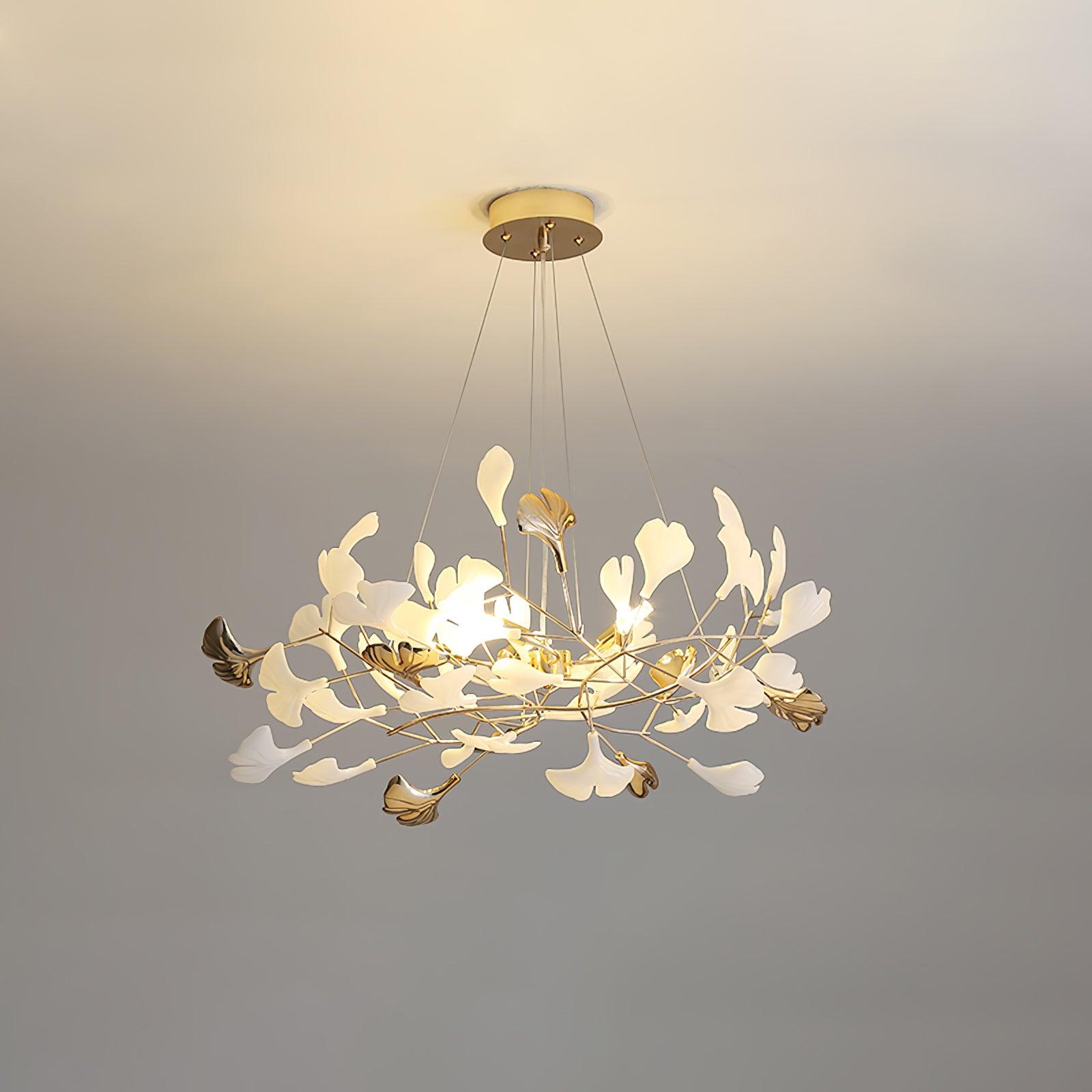 Lustra Chandelier Gingko Ceramic Leaves Iron Frame-Neutral Decor