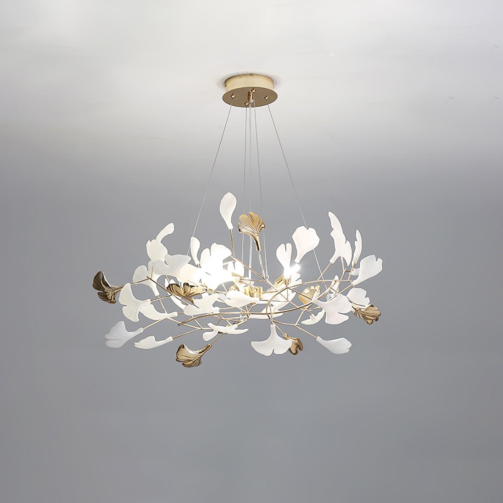Lustra Chandelier Gingko Ceramic Leaves Iron Frame-Neutral Decor
