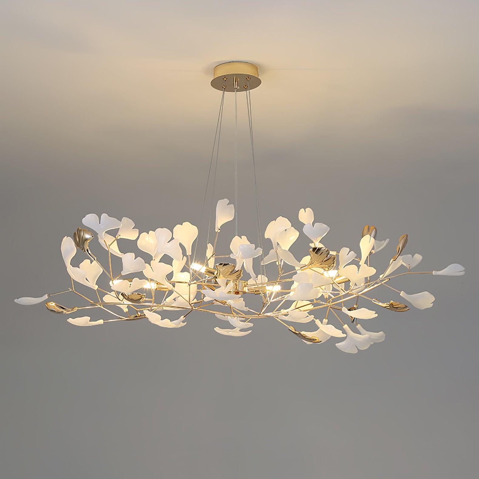 Lustra Chandelier Gingko Ceramic Leaves Iron Frame-Neutral Decor