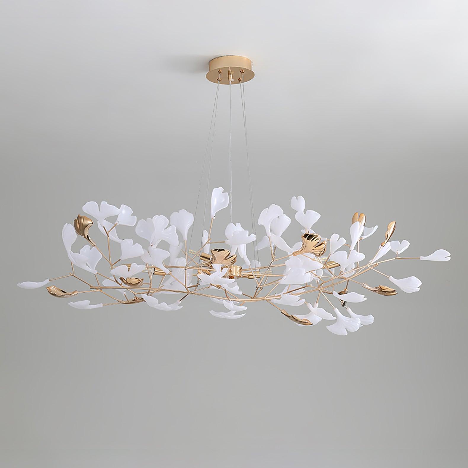 Lustra Chandelier Gingko Ceramic Leaves Iron Frame-Neutral Decor
