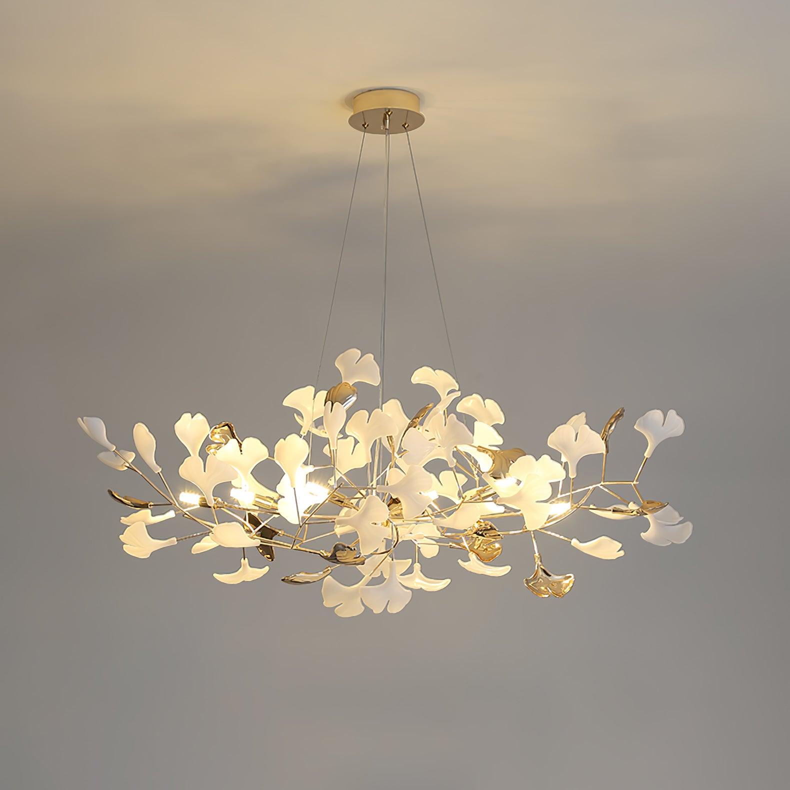 Lustra Chandelier Gingko Ceramic Leaves Iron Frame-Neutral Decor
