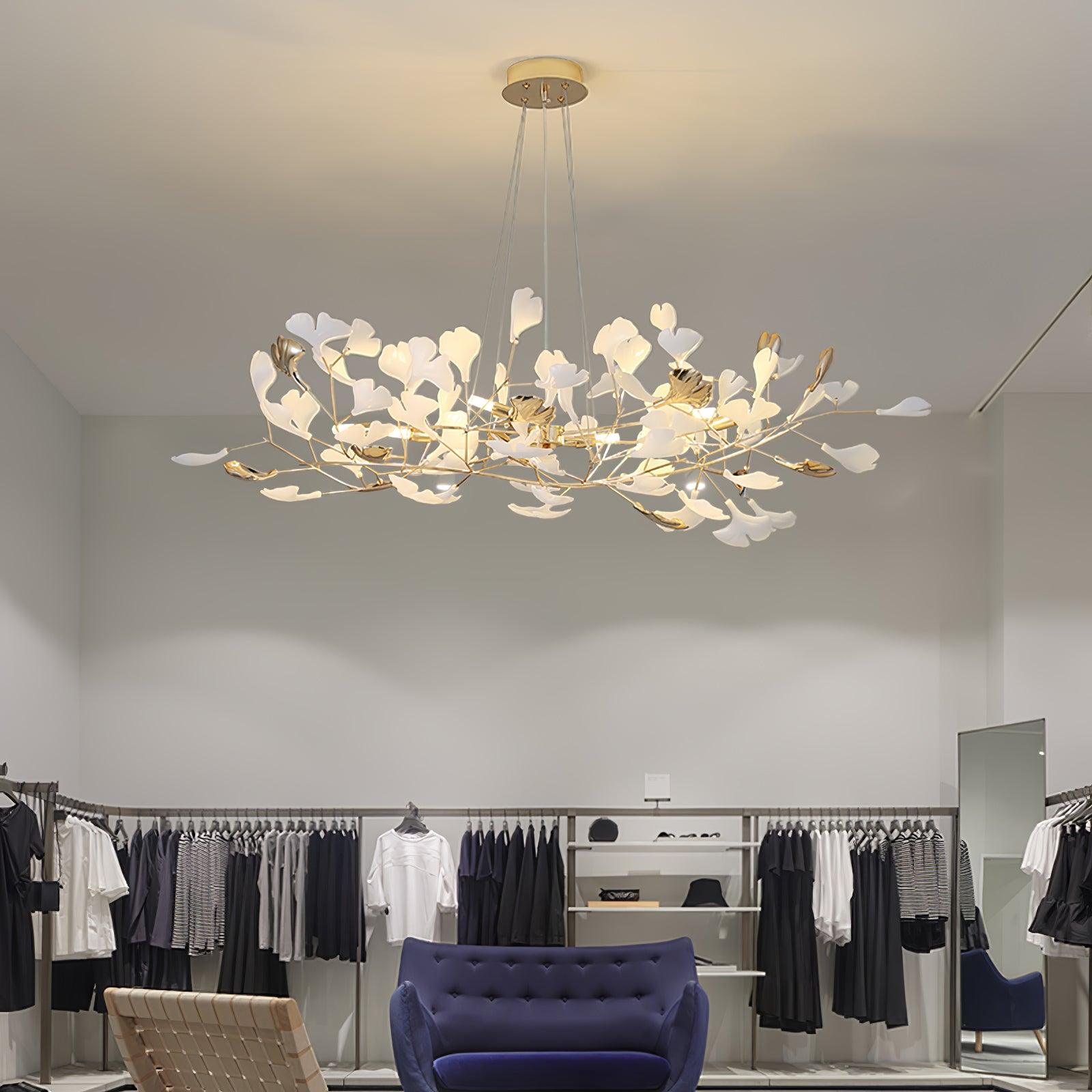 Lustra Chandelier Gingko Ceramic Leaves Iron Frame-Neutral Decor