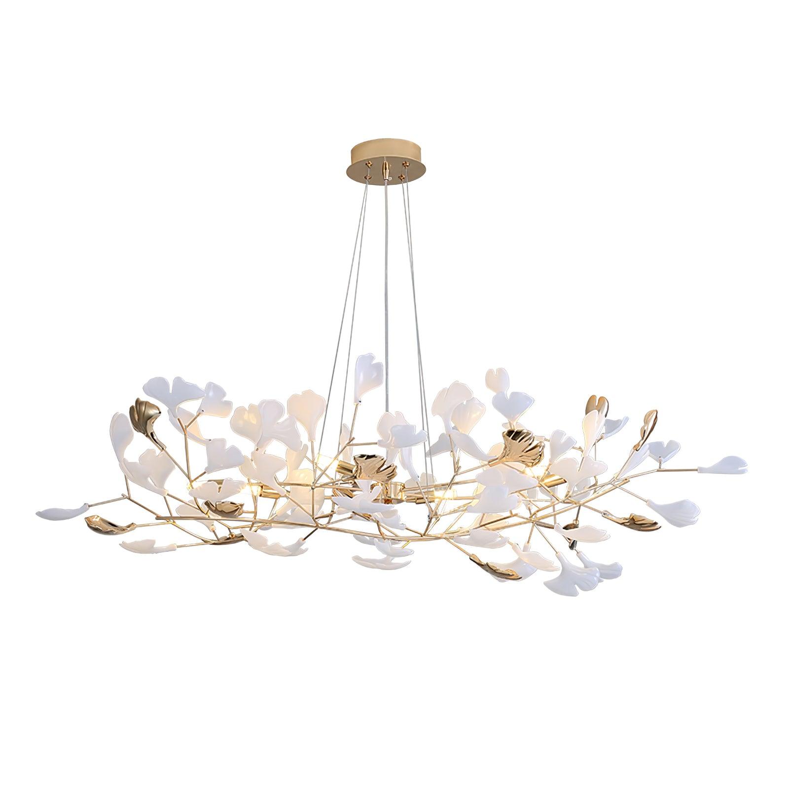 Lustra Chandelier Gingko Ceramic Leaves Iron Frame-Neutral Decor