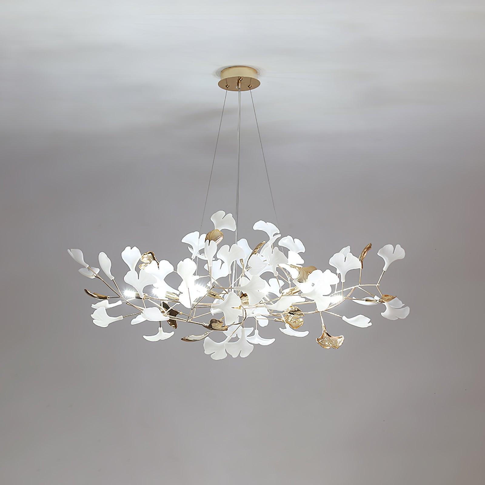 Lustra Chandelier Gingko Ceramic Leaves Iron Frame-Neutral Decor