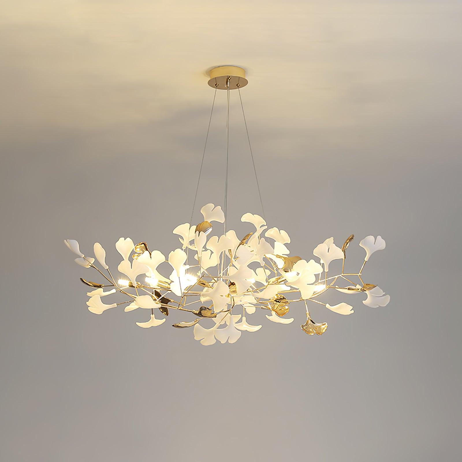 Lustra Chandelier Gingko Ceramic Leaves Iron Frame-Neutral Decor