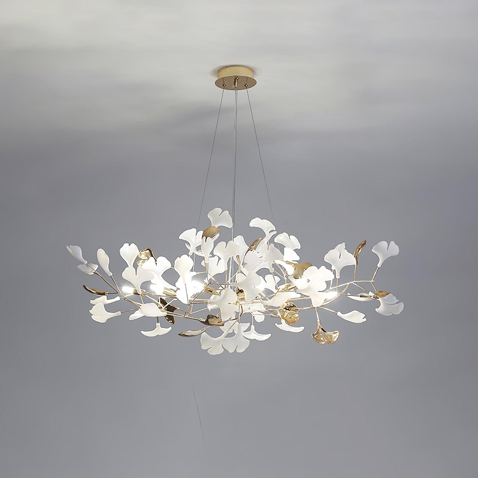 Lustra Chandelier Gingko Ceramic Leaves Iron Frame-Neutral Decor