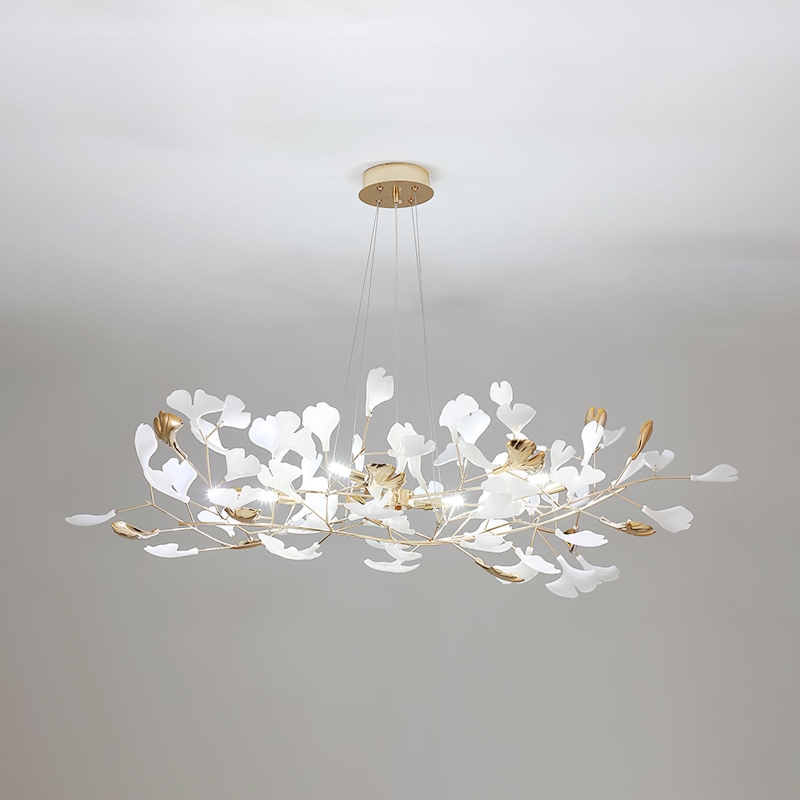 Lustra Chandelier Gingko Ceramic Leaves Iron Frame-Neutral Decor