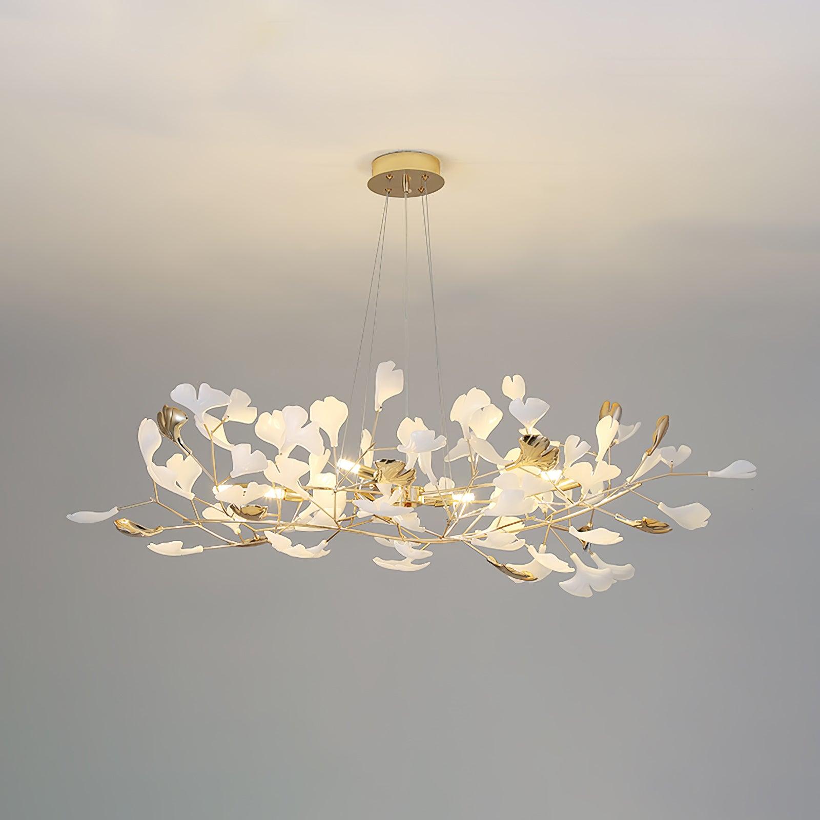 Lustra Chandelier Gingko Ceramic Leaves Iron Frame-Neutral Decor