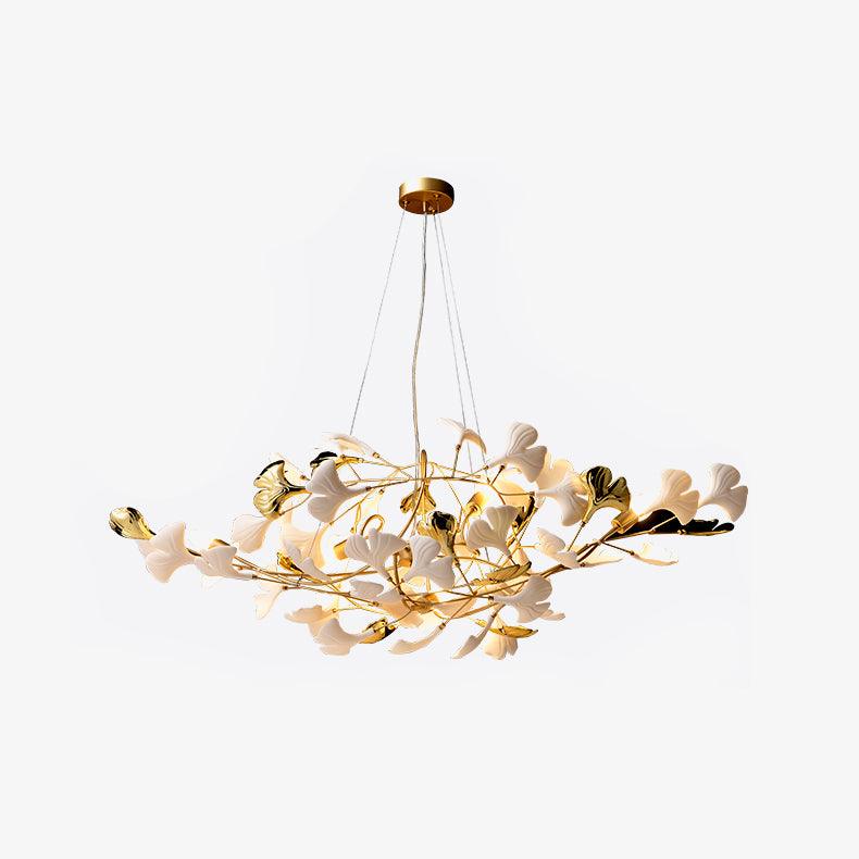 Veveno Chandelier Gingko S Ceramic Petals Brass-Neutral Decor