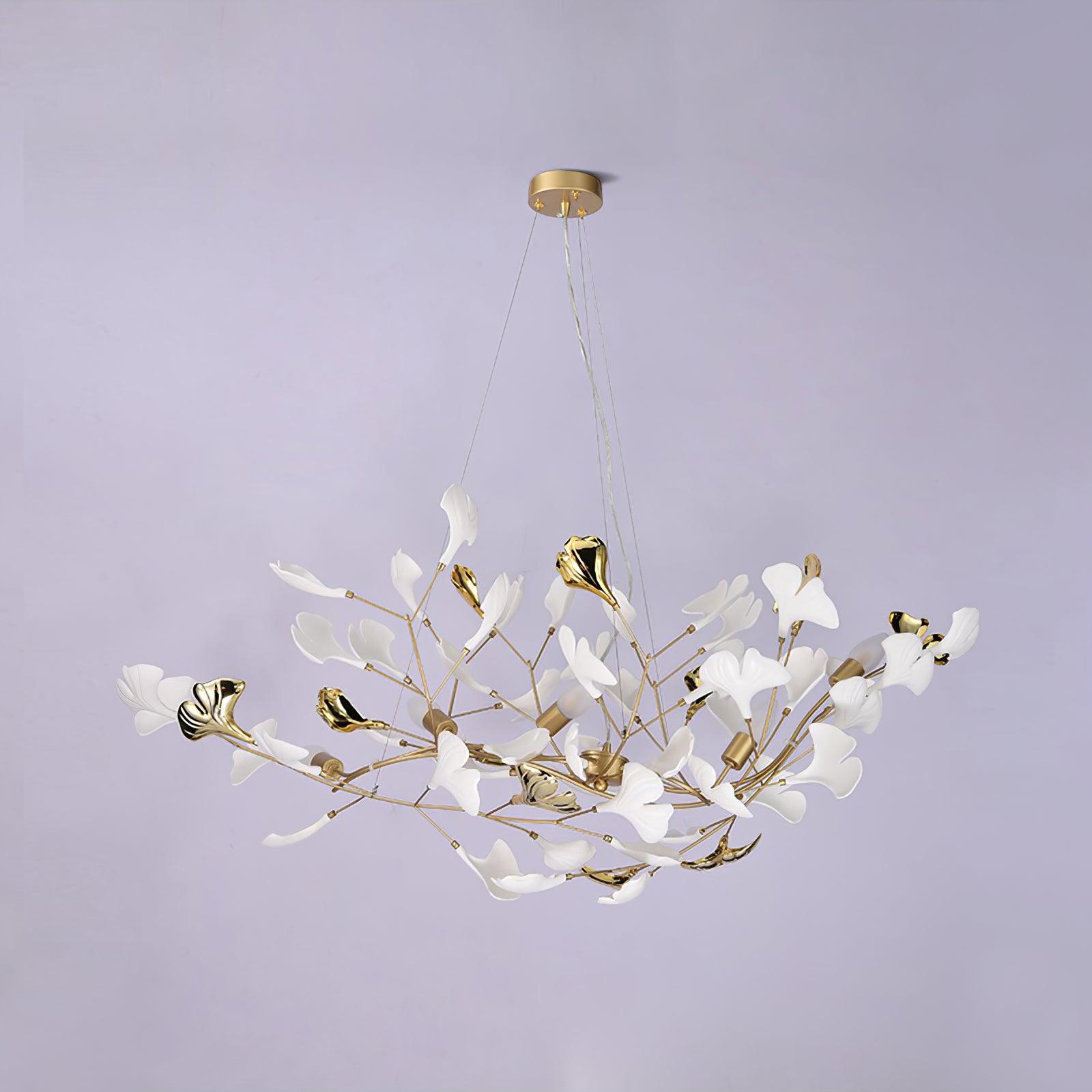 Veveno Chandelier Gingko S Ceramic Petals Brass-Neutral Decor