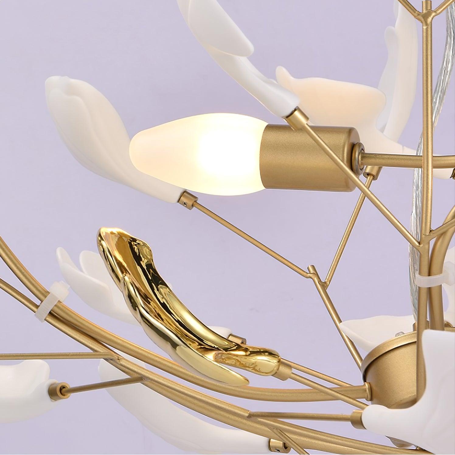 Veveno Chandelier Gingko S Ceramic Petals Brass-Neutral Decor