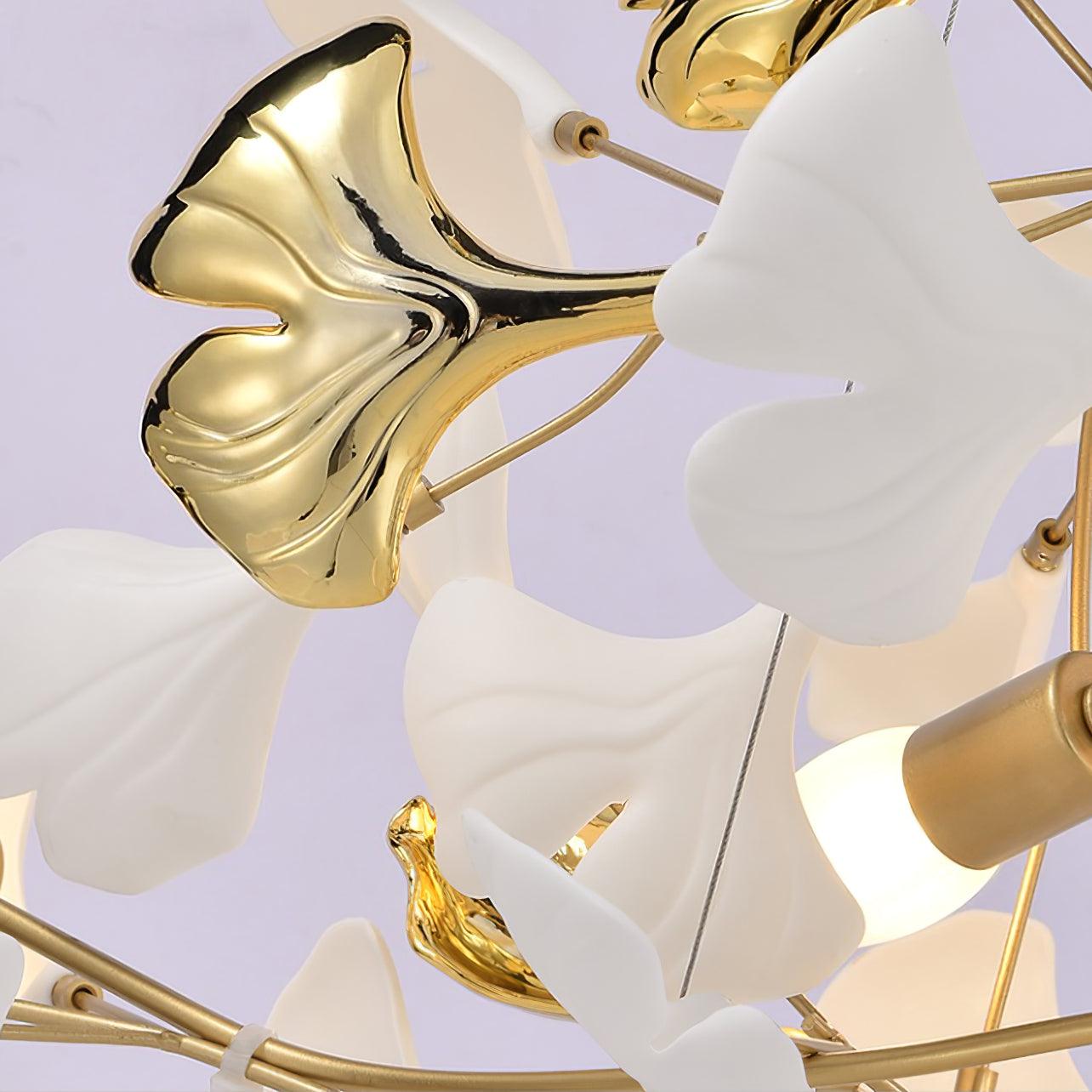 Veveno Chandelier Gingko S Ceramic Petals Brass-Neutral Decor