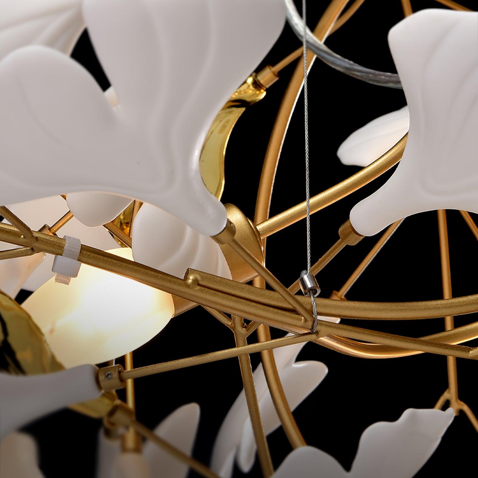 Veveno Chandelier Gingko S Ceramic Petals Brass-Neutral Decor