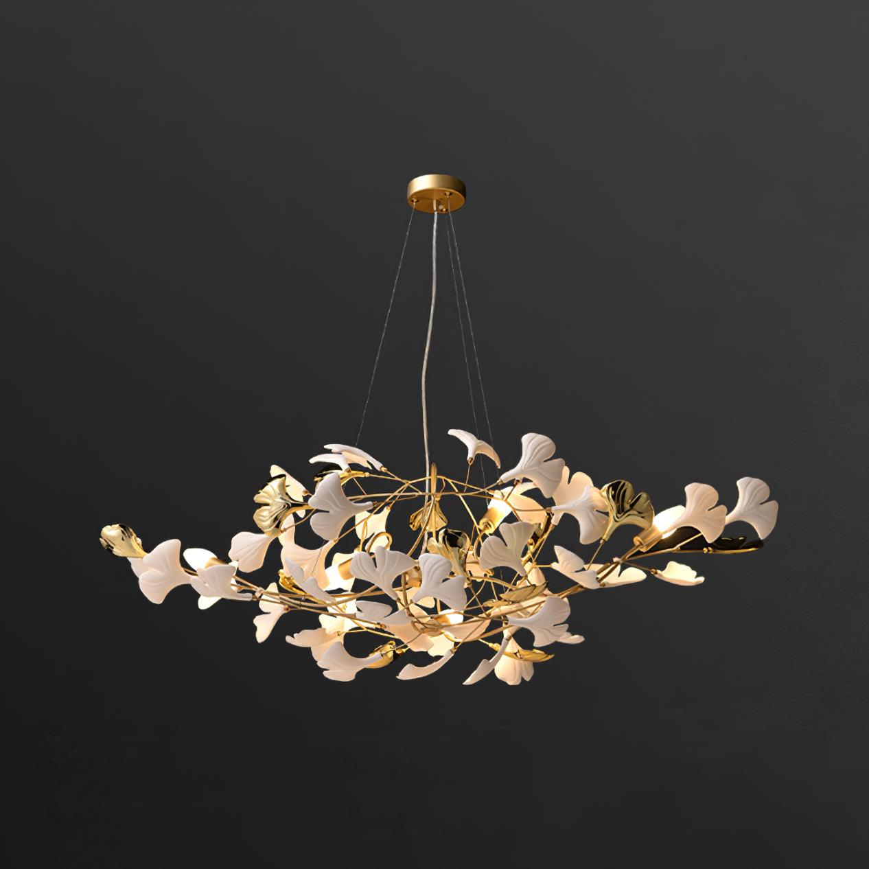 Veveno Chandelier Gingko S Ceramic Petals Brass-Neutral Decor