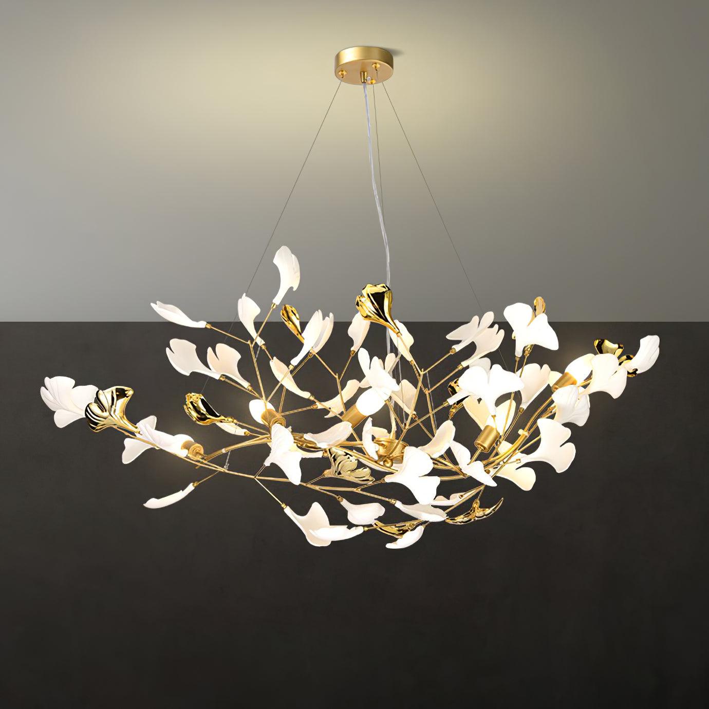 Veveno Chandelier Gingko S Ceramic Petals Brass-Neutral Decor