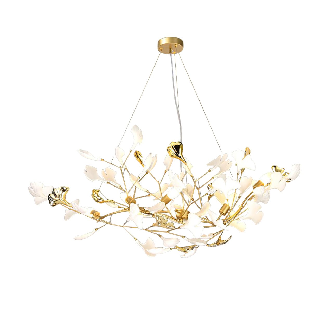 Veveno Chandelier Gingko S Ceramic Petals Brass-Neutral Decor