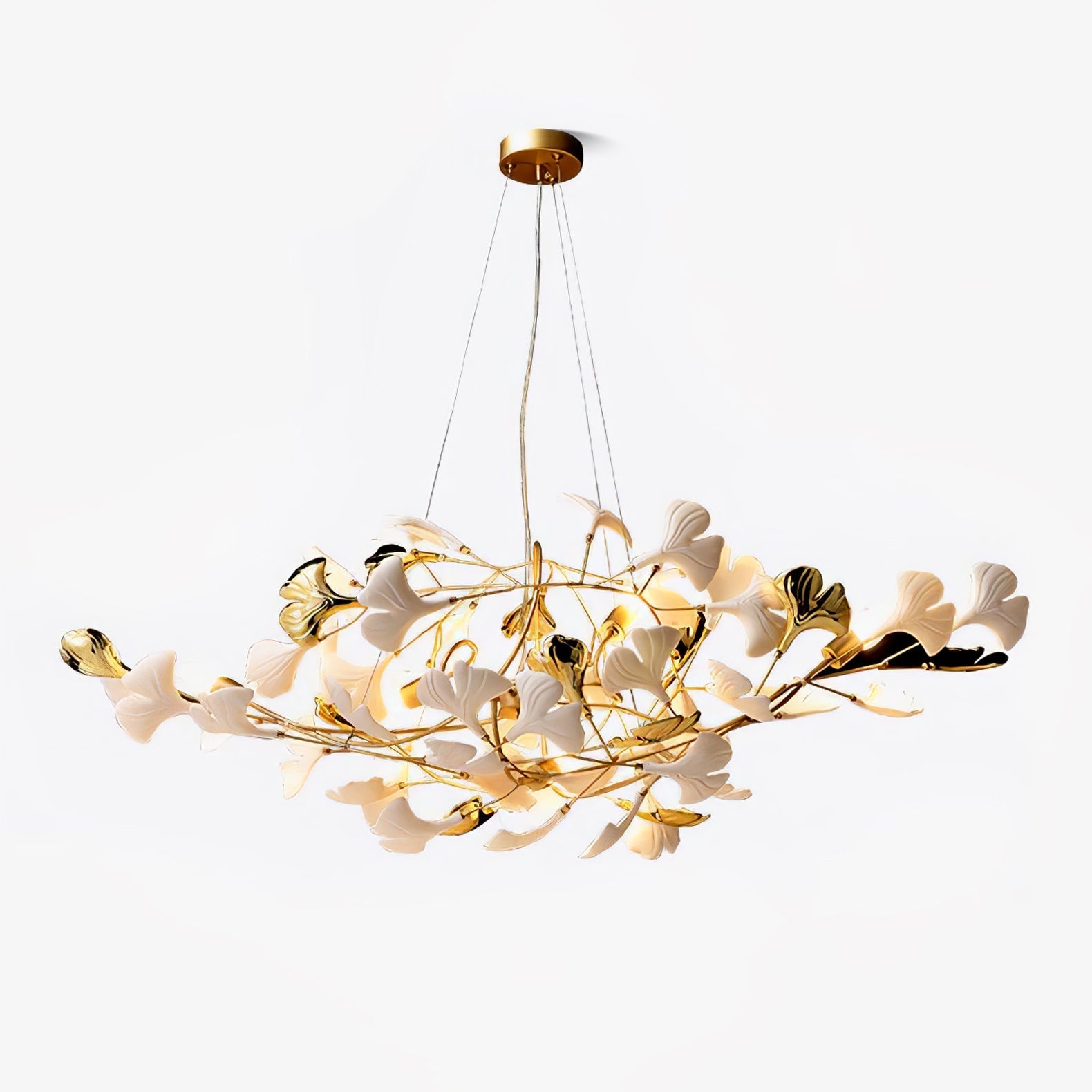 Veveno Chandelier Gingko S Ceramic Petals Brass-Neutral Decor
