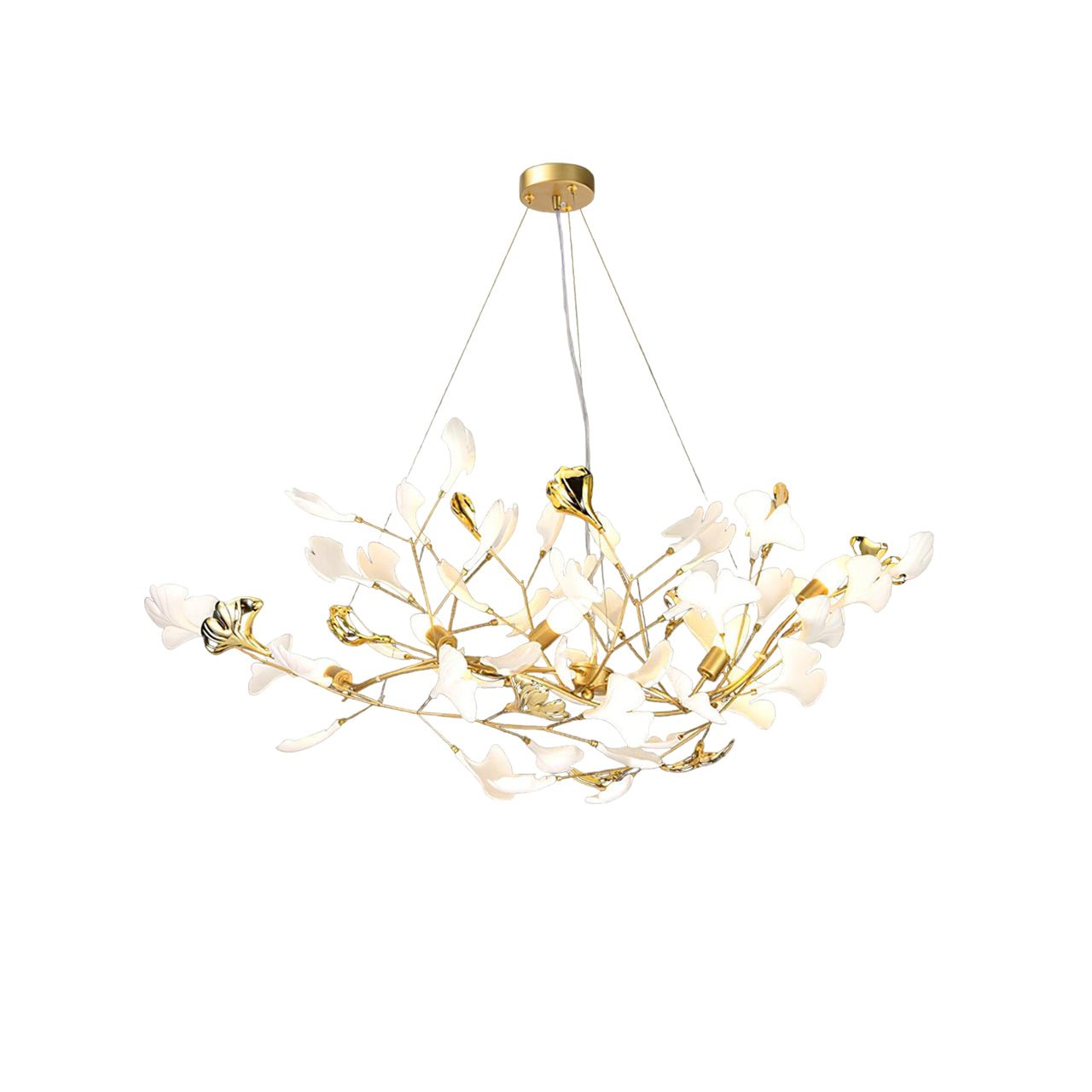 Veveno Chandelier Gingko S Ceramic Petals Brass-Neutral Decor