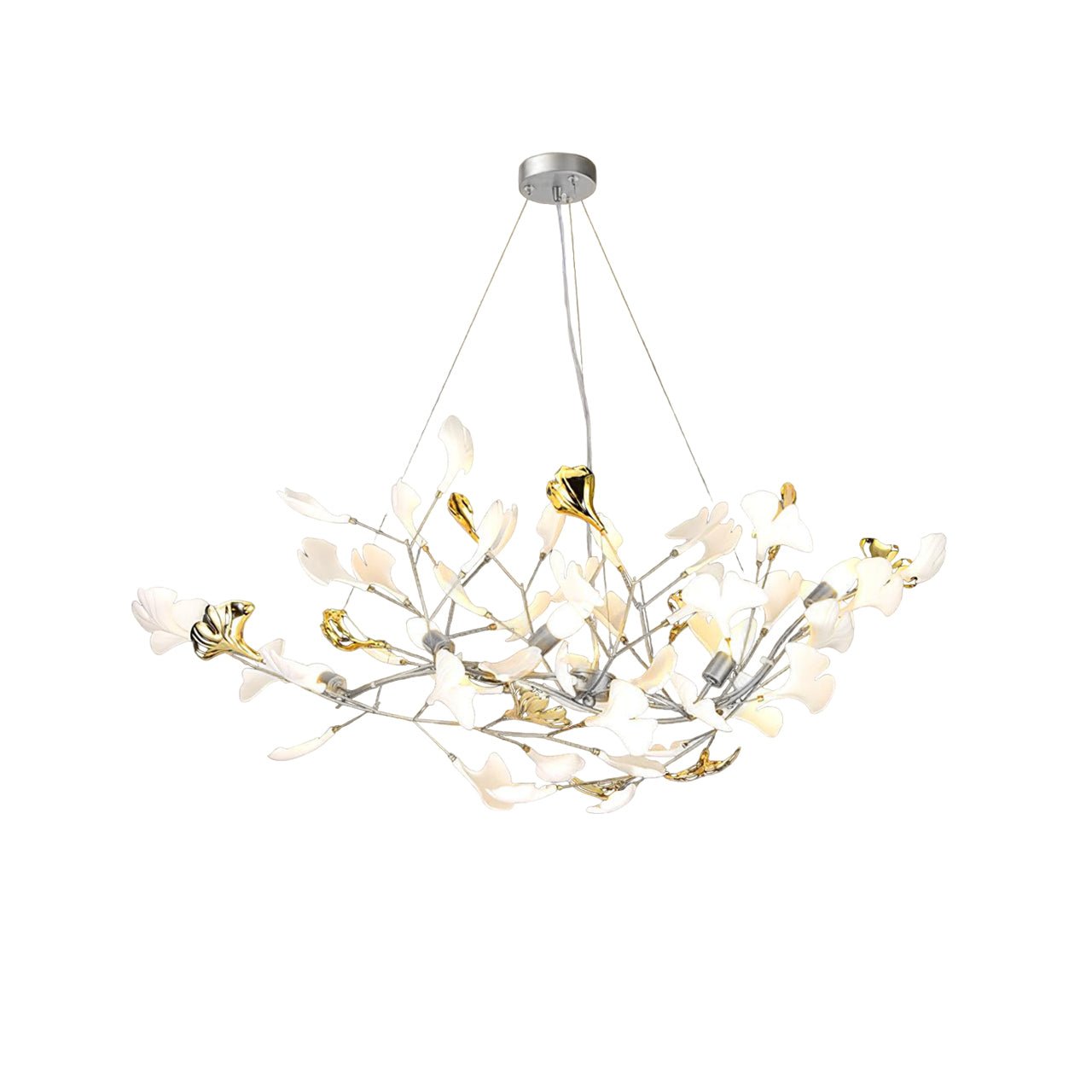 Veveno Chandelier Gingko S Ceramic Petals Brass-Neutral Decor