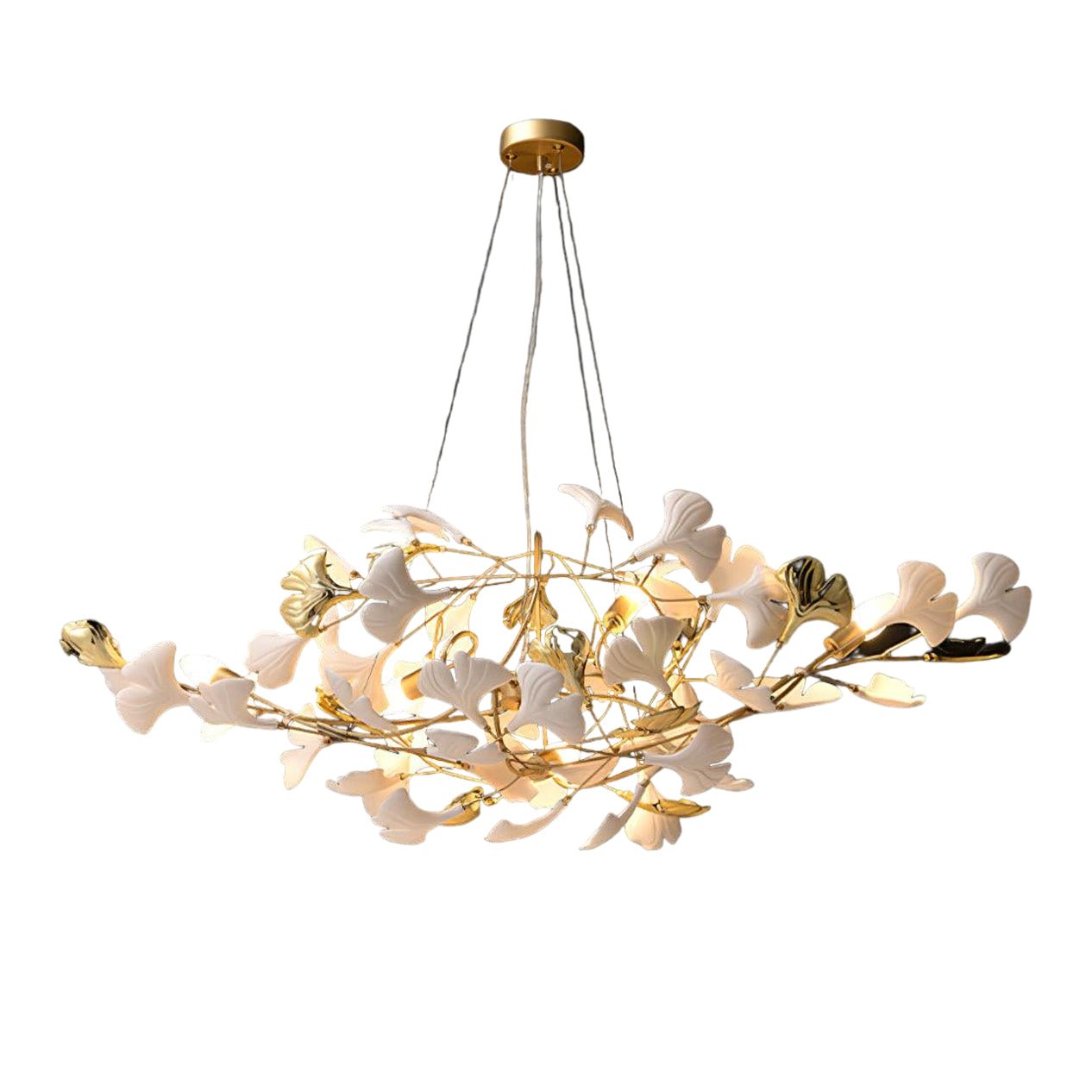 Veveno Chandelier Gingko S Ceramic Petals Brass-Neutral Decor