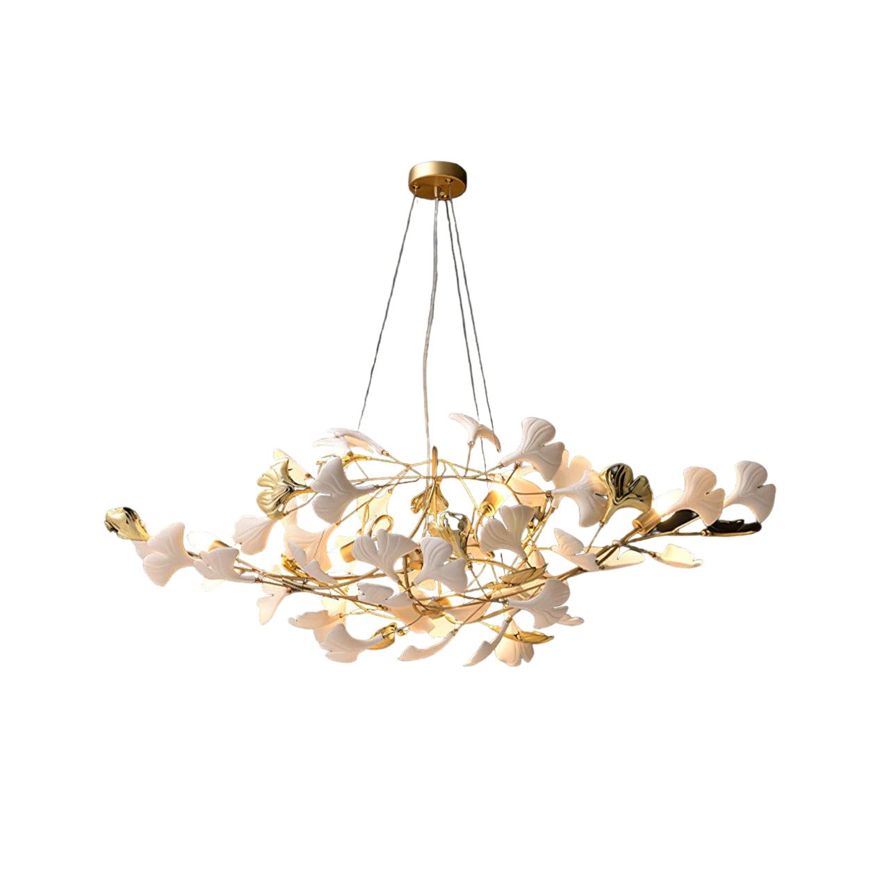 Veveno Chandelier Gingko S Ceramic Petals Brass-Neutral Decor