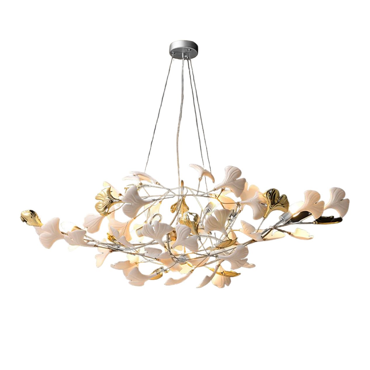 Veveno Chandelier Gingko S Ceramic Petals Brass-Neutral Decor