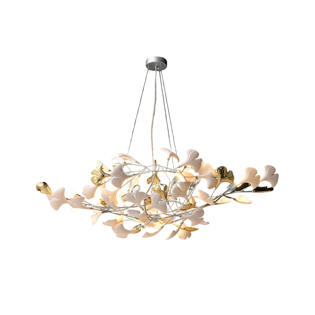 Veveno Chandelier Gingko S Ceramic Petals Brass-Neutral Decor