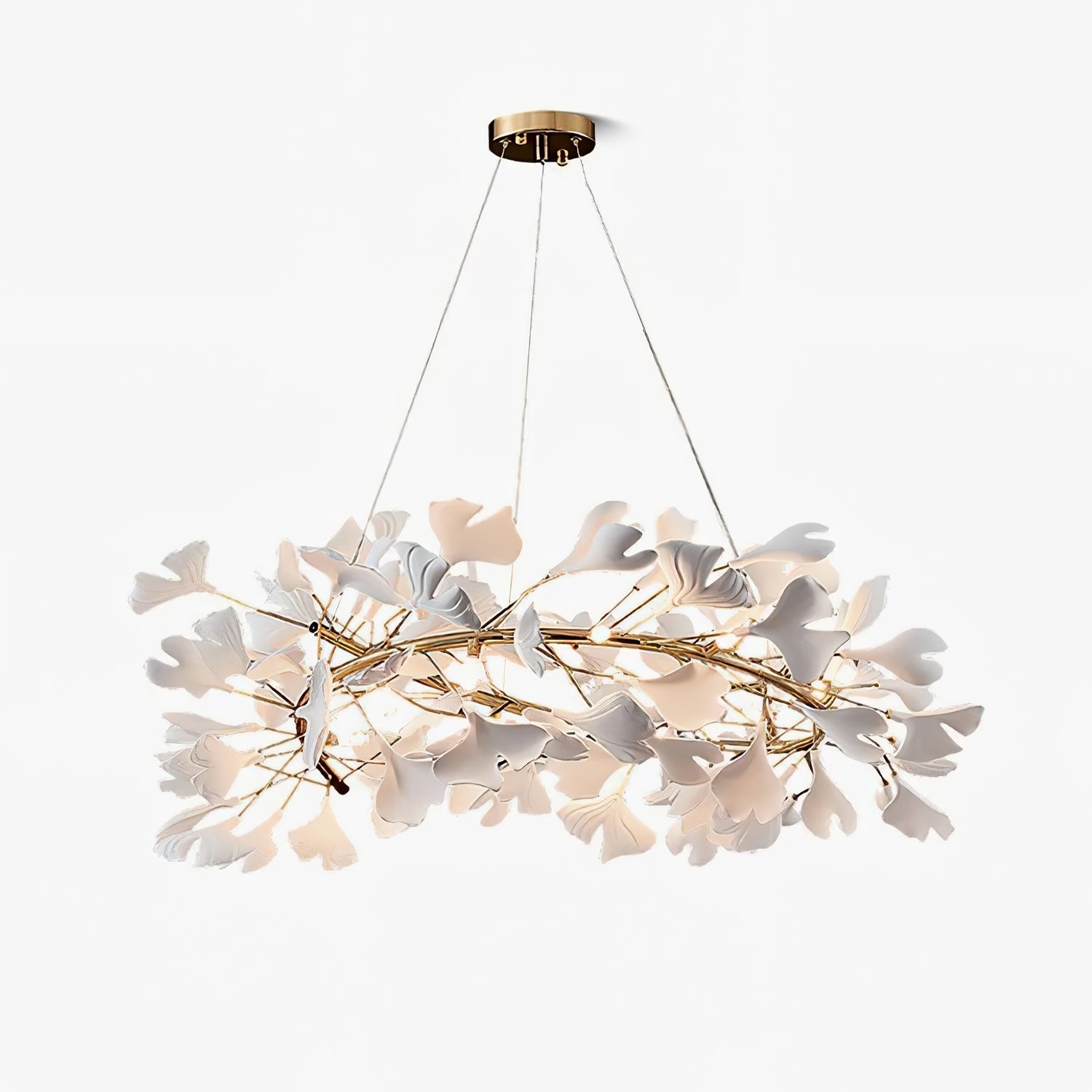 Umberis Pendant Lamp Gingko Porcelain Leaves Gold-Neutral Decor