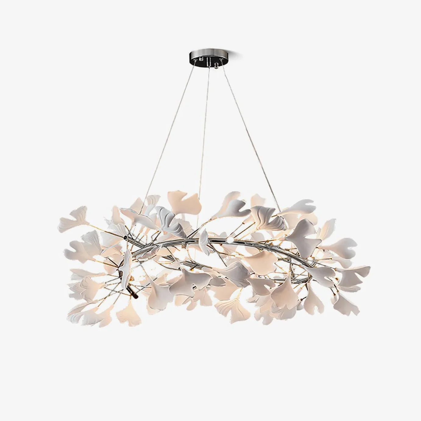 Umberis Pendant Lamp Gingko Porcelain Leaves Gold-Neutral Decor