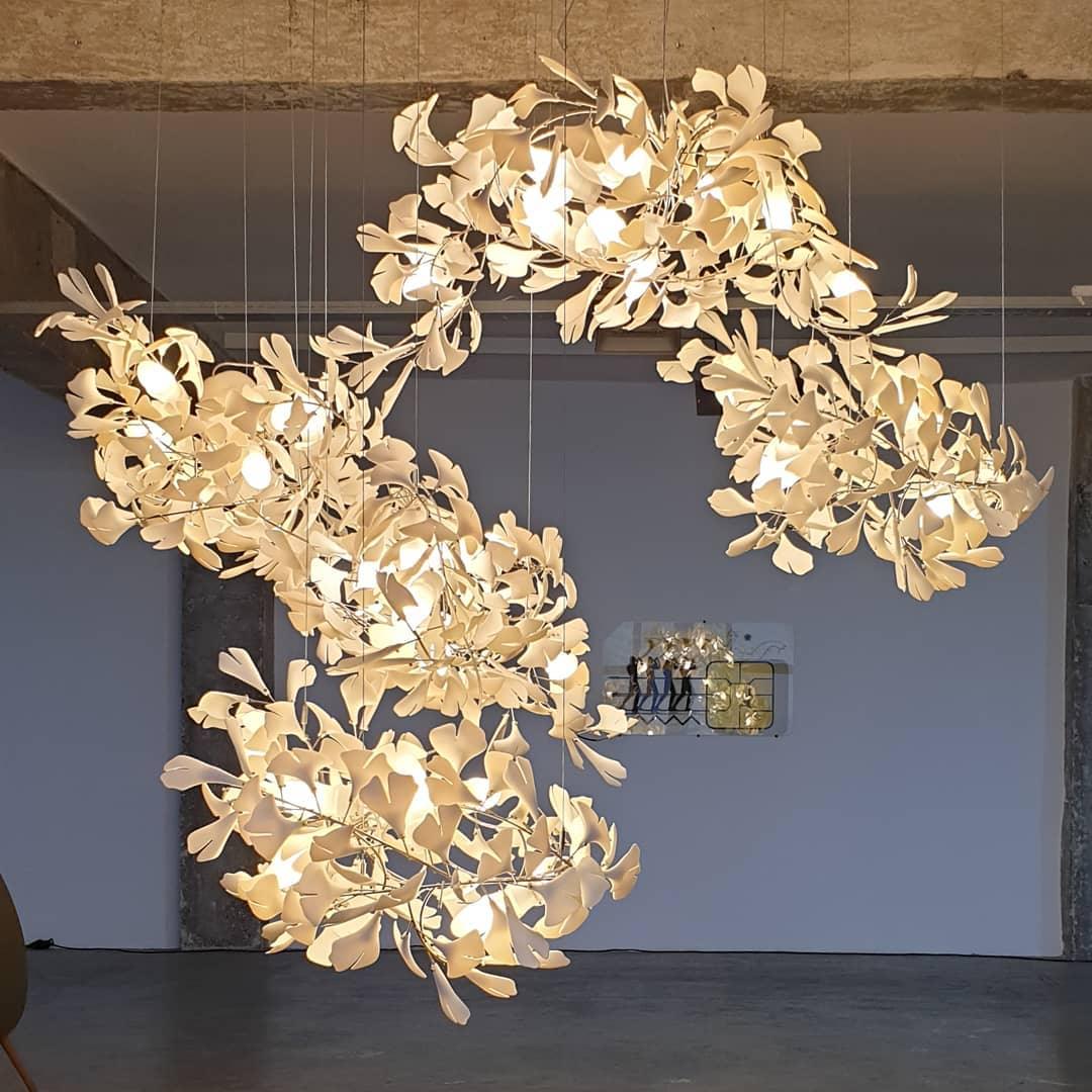 Sorvyn Pendant Lamp Ginkgo Ceramic Brass Floral-Neutral Decor