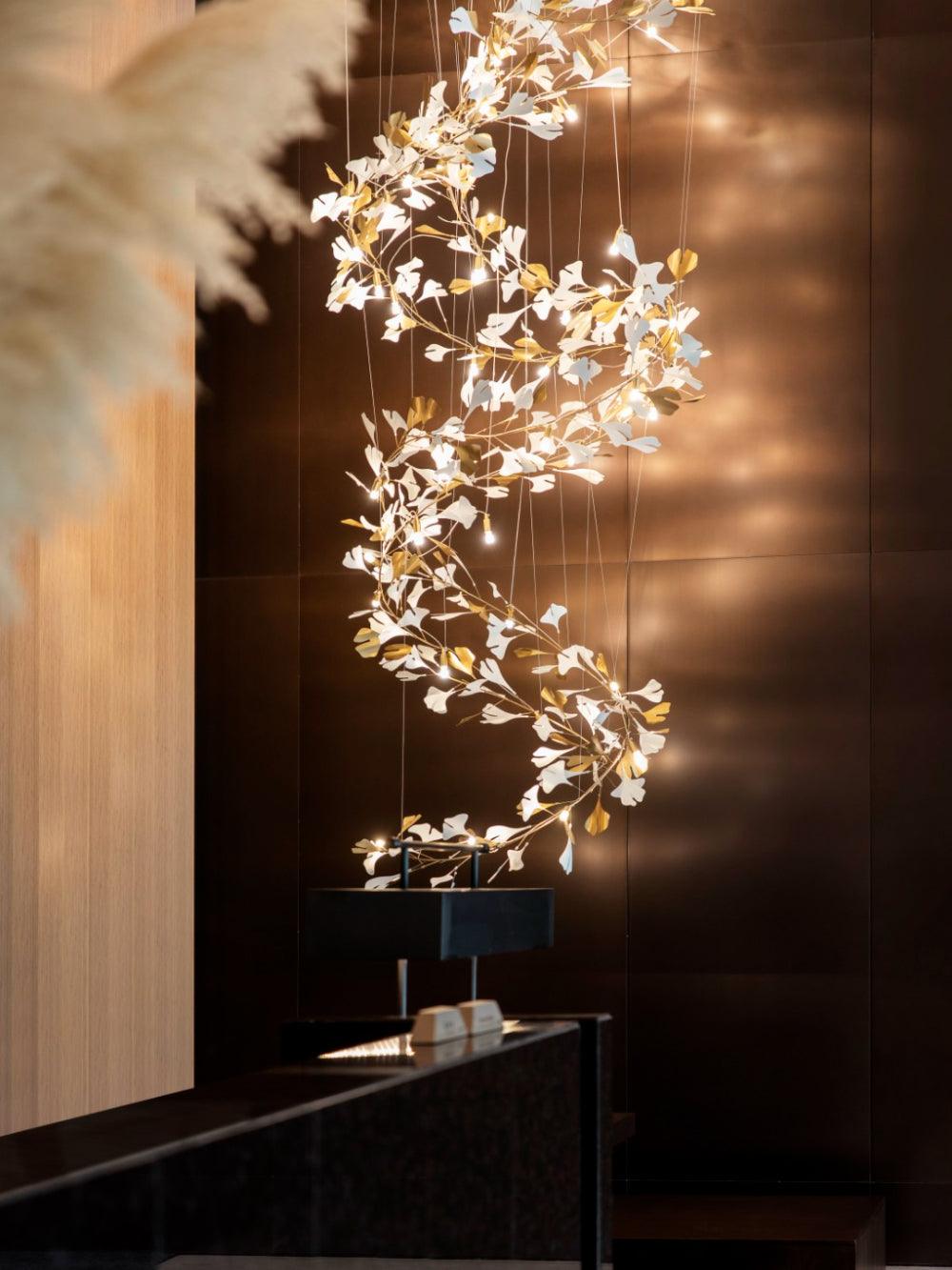 Sorvyn Pendant Lamp Ginkgo Ceramic Brass Floral-Neutral Decor
