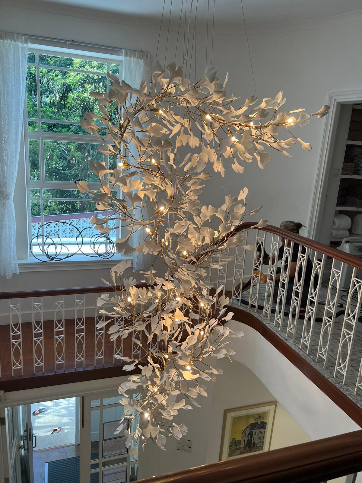 Sorvyn Pendant Lamp Ginkgo Ceramic Brass Floral-Neutral Decor