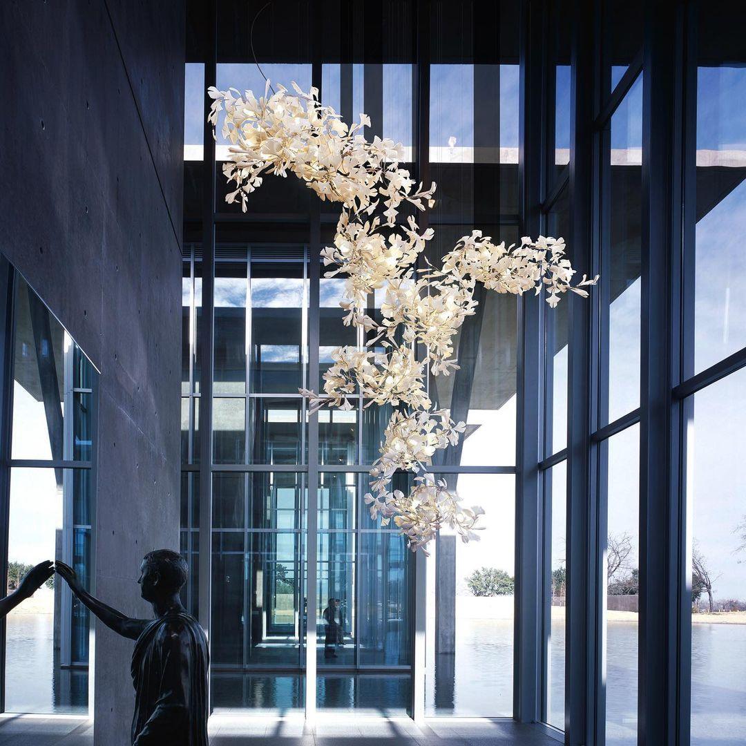 Sorvyn Pendant Lamp Ginkgo Ceramic Brass Floral-Neutral Decor