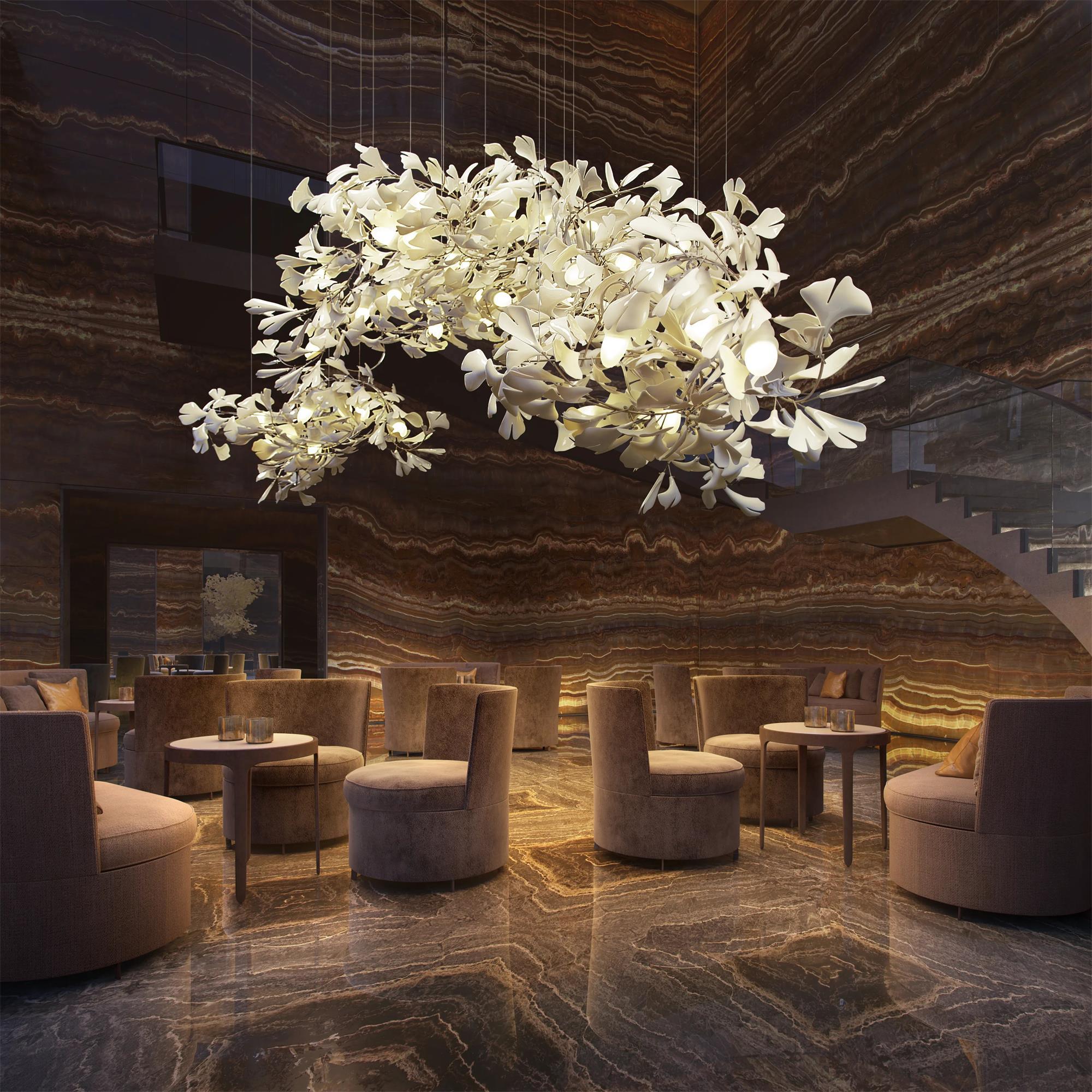 Ririxel Pendant Lamp Gingko Ceramic Petals Gold-Neutral Decor