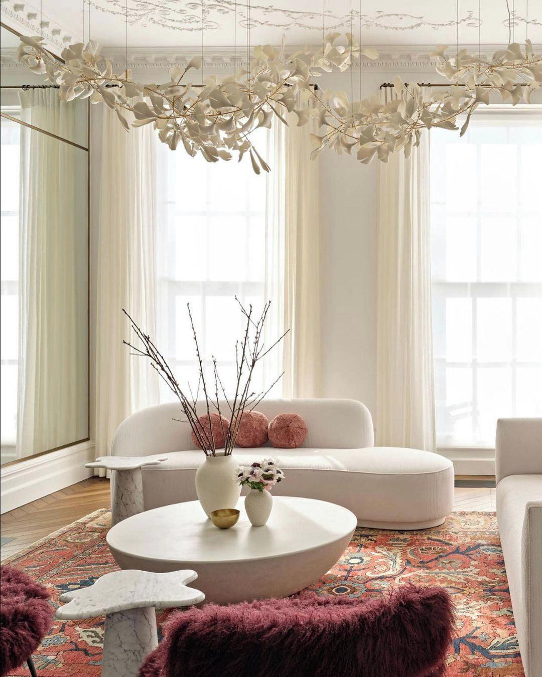 Ririxel Pendant Lamp Gingko Ceramic Petals Gold-Neutral Decor