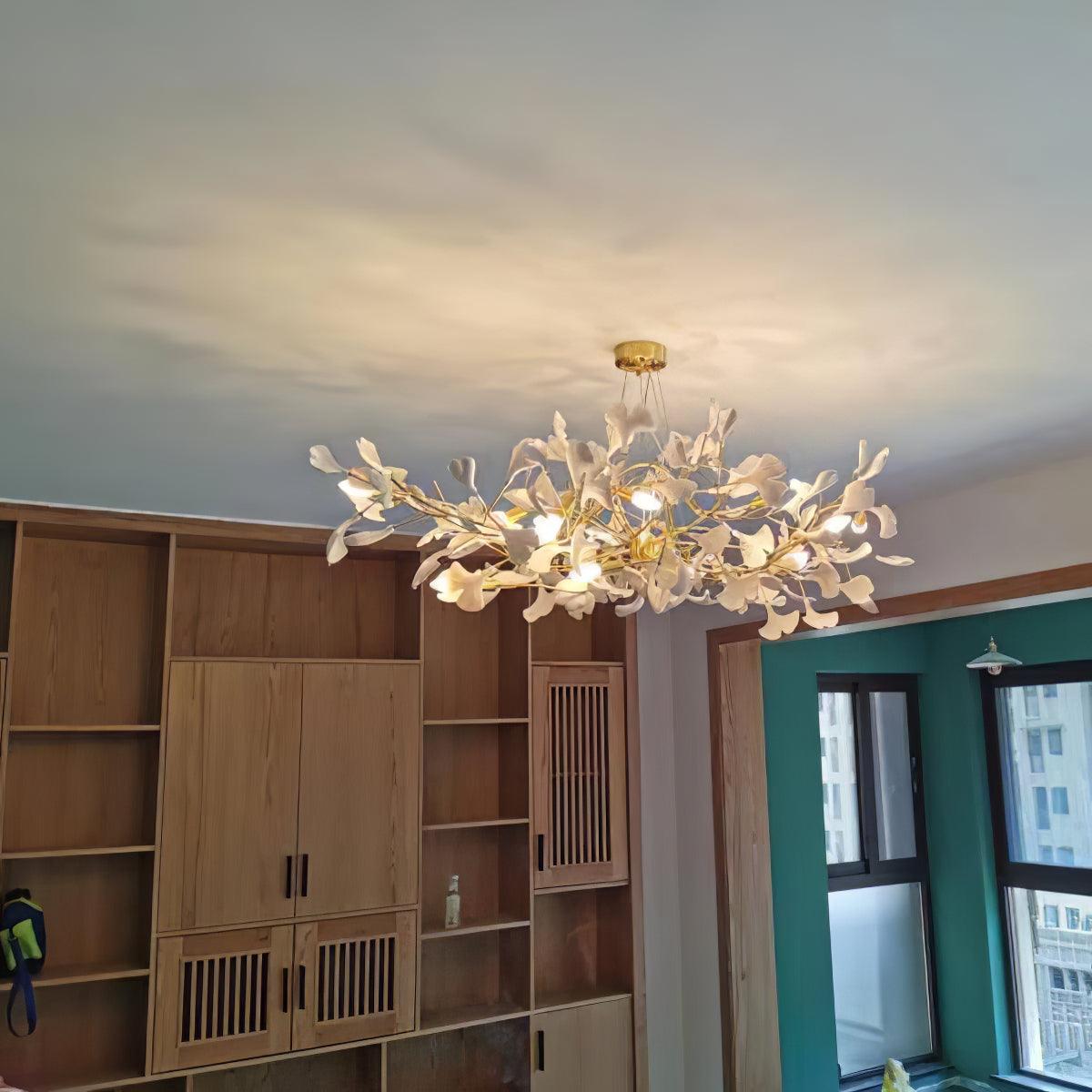 Lustra Chandelier Ceramic Gingko Petal-Neutral Decor