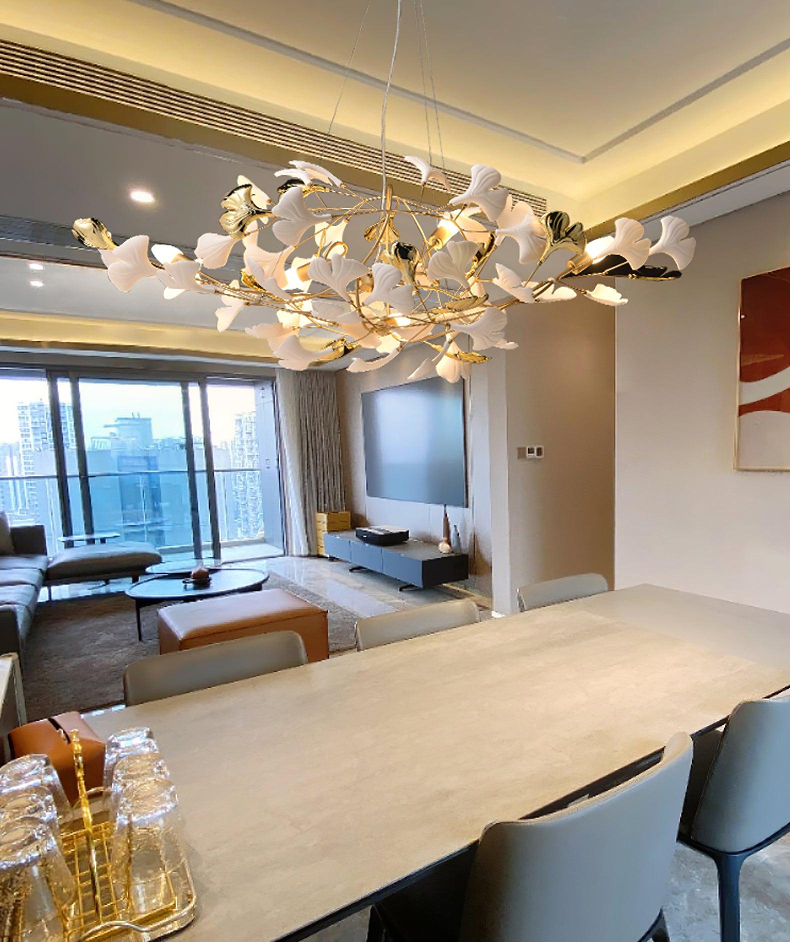 Lustra Chandelier Ceramic Gingko Petal-Neutral Decor