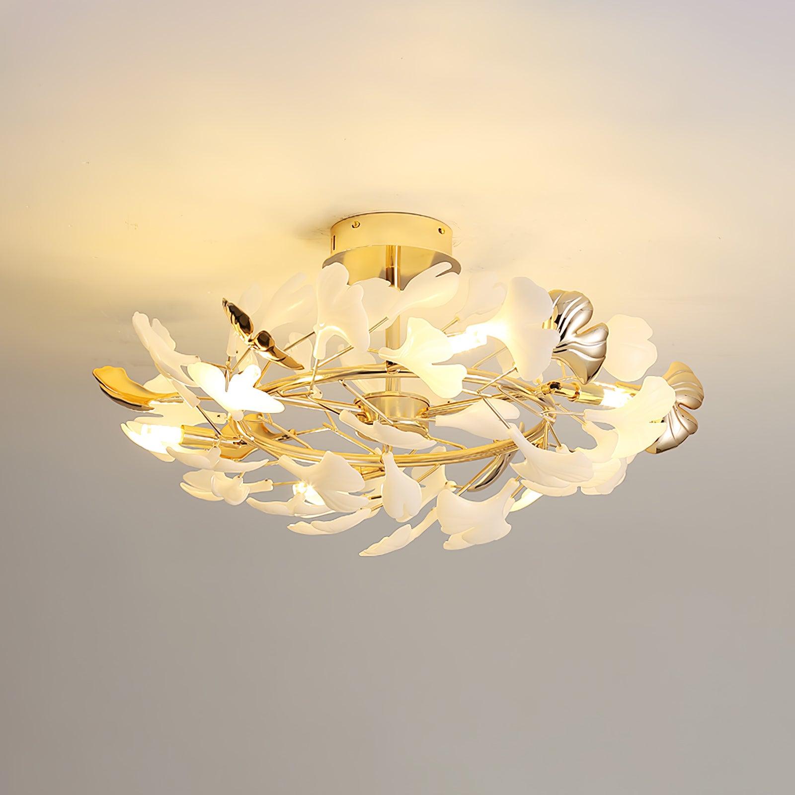 Artheel Premium Nordic Art Gingko Rotating Ceramics Ceiling Lamp-Neutral Decor