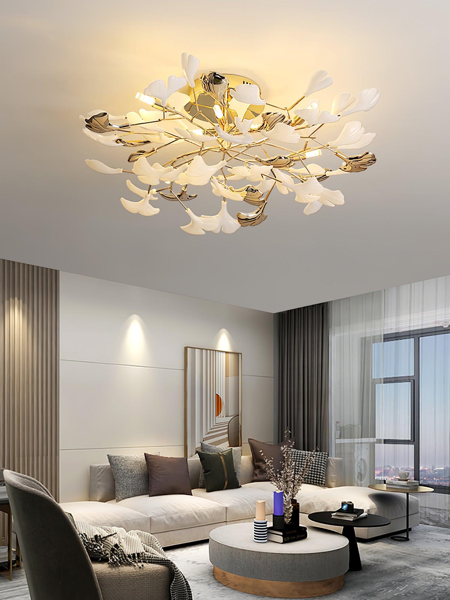 Artheel Premium Nordic Art Gingko Rotating Ceramics Ceiling Lamp-Neutral Decor